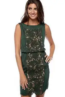 Forrest green and nude lace panel dress with pockets size small