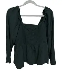 Old Navy smocked crepe top in green long sleeves size XL Prep Autumn Boho