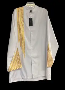 LUCMATTON Traditional‎ Unisex African Traditional White & Gold XXL Dashiki Shirt