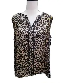 Tahari Size Large Sleeveless  Leopard Print Satiny Sleeveless Blouse