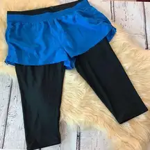 Women's Elastic Waist Workout 2 in 1 Capri Leggings Pants & Shorts Attached