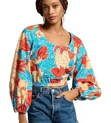 New‎ FARM Rio Puff Sleeve Bubble Blouse Floral Swiss Dot Top S