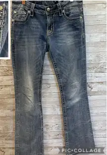 Miss Me Womens 29 Jeans Signature Boot‎ Cut Denim Studded Embroidery Rhinestone