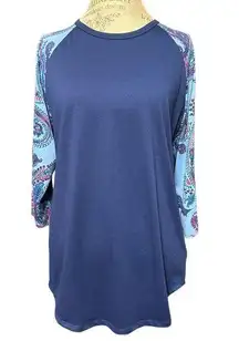 Lularoe Large Blue Multicolor Floral Paisley Randy Shirt