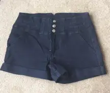 high waisted denim shorts dark blue