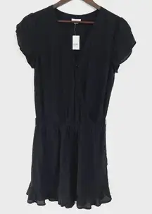 Ann Taylor LOFT Women‎ Size XS Black Romper Cap Sleeve V-Neck Front Clasp Button