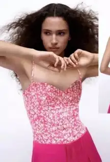 NWT ZARA Pink Floral Bodysuit Size Small‎ Barbie Core
