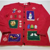 Vintage Cherokee Womens Med ButtonUp Christmas Cardigan Red Sweater Cotton Blend