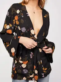 Free People Peony Wrap Jacket Size Large Black