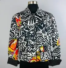 600 West Womens 8 Bohemian Tribal Print Colorful Blazer jacket Flip Cuff *