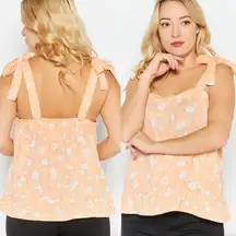 NEW NWT HIPPIE ROSE Square Neck Sleeveless Floral Printed Tank Top Peach Orange