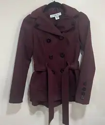Maroon Double Breasted Lapel Collar Overcoat