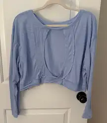 SHEIN Light Blue Long Sleeve Criss Cross Open Back Tee