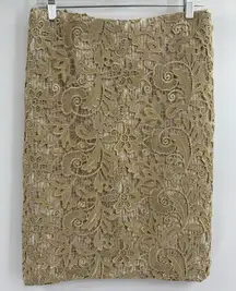 Randi Rahm lined cocktail Elegant Formal Gold Lace Pencil Skirt Sz 6-8