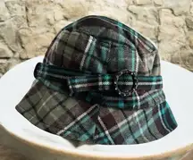 Blue and Navy‎ Plaid Bucket Hat Embellished NWT