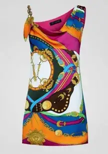 Gianni Versace Chain Link Mixed Print Draped Mini Dress Multi Women's 36 / US 2