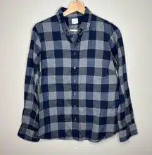 J.Crew  Button Down Navy Plaid Checkered Long Sleeve Shirt Size Small