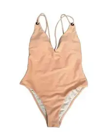 PacSun LA Hearts One Piece Women’s Swimsuit Peach Ribbed Strappy Low Cut Size M