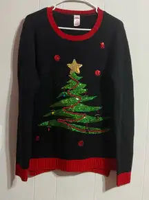 Holiday Time Black and Red Christmas Tree Sweater