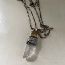 Leather wrapped quartz pendant statement necklace