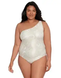 NWT Lauren Ralph Lauren Women Plus Size 18W Luxury Paisley One Shoulder Swimsuit