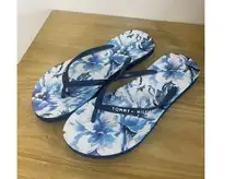 Tommy Hilfiger Blue & White Floral Classic Rubber Thong Flip Flop Womens 10
