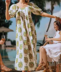 J. McLaughlin x Filipa de Abreu Larissa Dress in Neo Walden White/Yellow NWT M