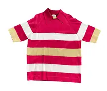 Vibrant Striped Polo Shirt for Women - red, White, and Tan 1970’s 1980’s vintage