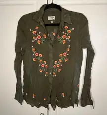 Express Gauze Cotton Embroidered Cottagecore Boyfriend Button Up