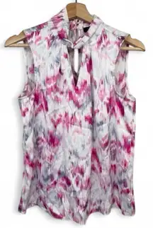 Halogen Womens Blouse Size S Pink Gray Abstract Mock Neck Keyhole Sleeveless