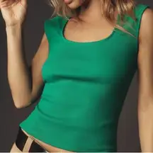 Maeve Anthropologie Ribbed Tank Top Green Sleeveless