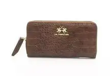 La Martina Elegant Brown Zip Leather Wallet with Gold Metal Accents