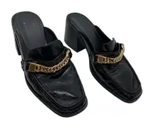 ASOS DESIGN Shaw Chain Patent Faux Leather Black Loafer Mules size 9