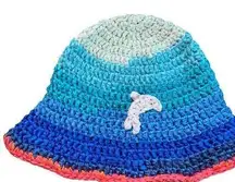 Crochet Dolphin Bucket Hat Adult MEDIUM Size Sun Brim Blue/Pink Beach Vacation