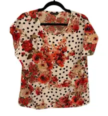 Floral Polka Dot Short Sleeve Top | Eclectic Retro Statement Mixed Print Blouse