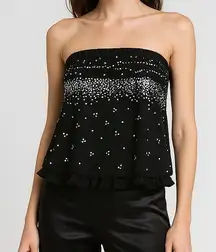 Express Black Sequin Embellished Strapless Top Ruffle Hem Party XS