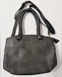 MoDA-NewYork Faux Leather Gray Handbag with Double Handles & Shoulder Strap