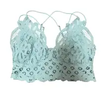 Free People Bralette Size Medium Blue Crochet Lace Smocked Back