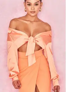 House of CB Meena Satin Tie Top Size Small Orange
