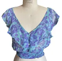 Poupette St. Barth Floral Watercolor Silk Ruffled Top Size 2/ Medium