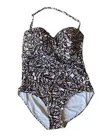 Anne Cole Signature Convertible One Piece Swimsuit Brown and White Size 20W NWT
