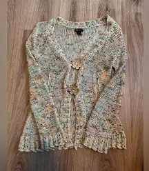 MS&Co BCBG Maxazria Green Multi Color Flower Button Women's Knit Sweater small