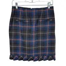 CAbi Multicolor Plaid Pleated Bottom Straight Lined Mini Skirt Pockets Size 6