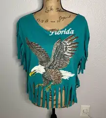 Furst of A Kind Teal Fringe Top Florida Eagle One Size Open Back Festival Boho