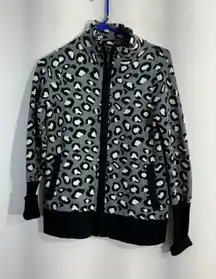 Womans Rachael Zoe Xs Gray Black White Animal Print Zip Up Cardigan Sweater
