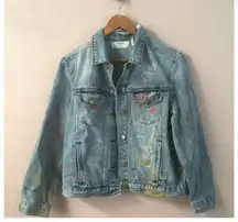 One Teaspoon Bandit Lightly Distressed Light Wash Paint Splatter Denim Jacket