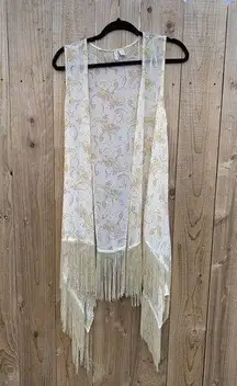 Cato Size Large Sleeveless Cardigan Fringe Paisley Light Pale‎ Yellow Boho