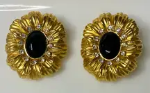 Kenneth Jay Lane for Avon 1991 Gold & Simulated Onyx Clip-On Earrings