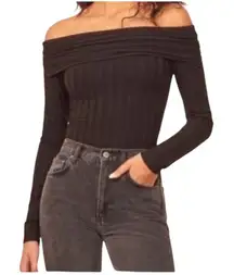 Reformation Roxi Black Ribbed Off Shoulder Top
