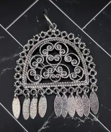 Vintage Pendant Large Ornate Silver Tone - No Chain Included - Dangle Missing